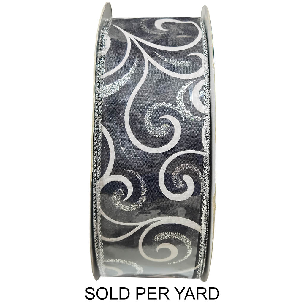 Ribbon Black 2.5in White Glitter