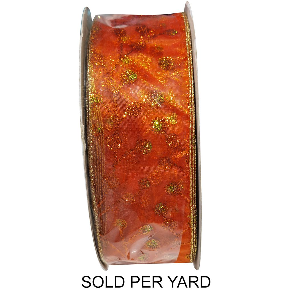 Ribbon Tulle Orange Glitter Gold 2.5in