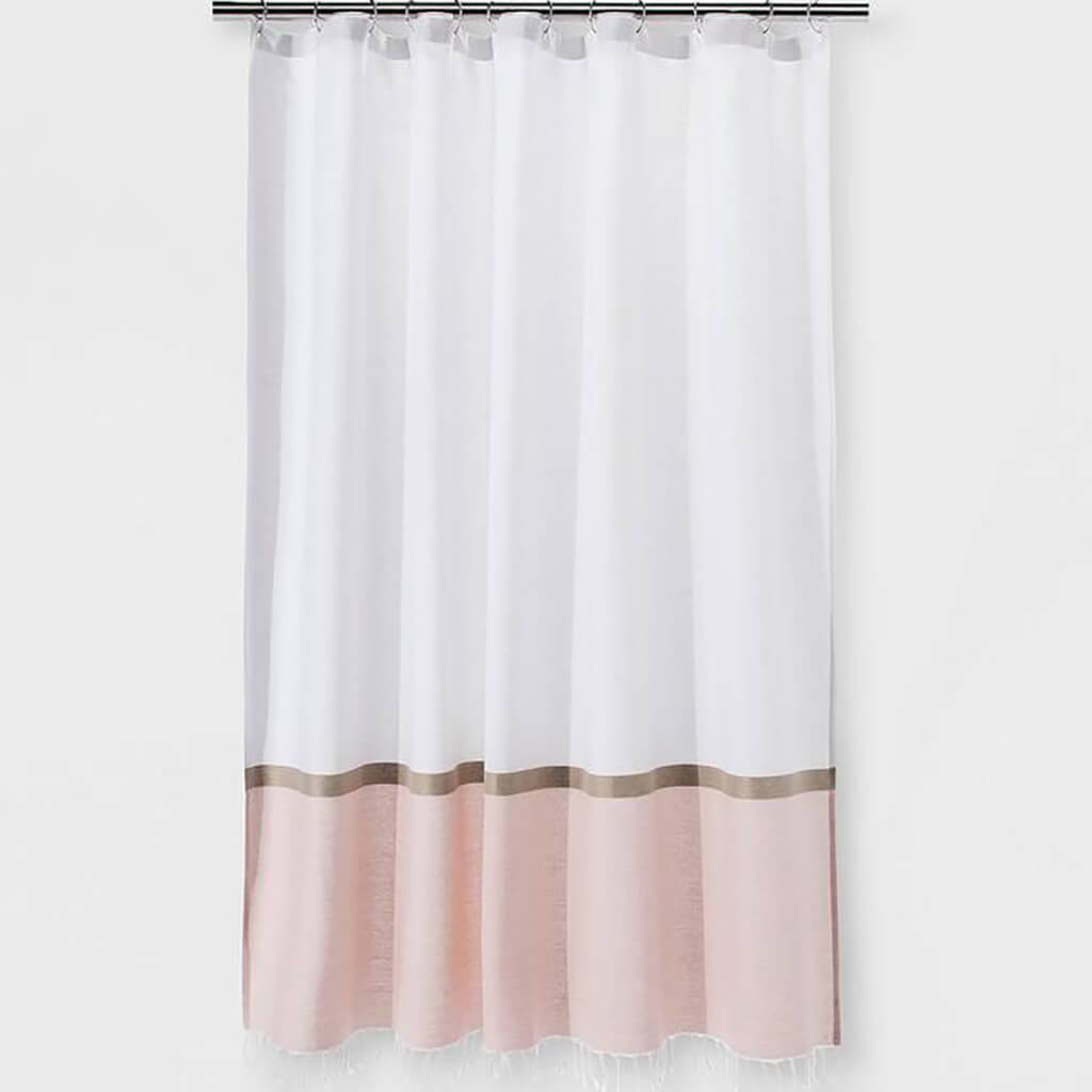 Colorblock Shower Curtain Blush
