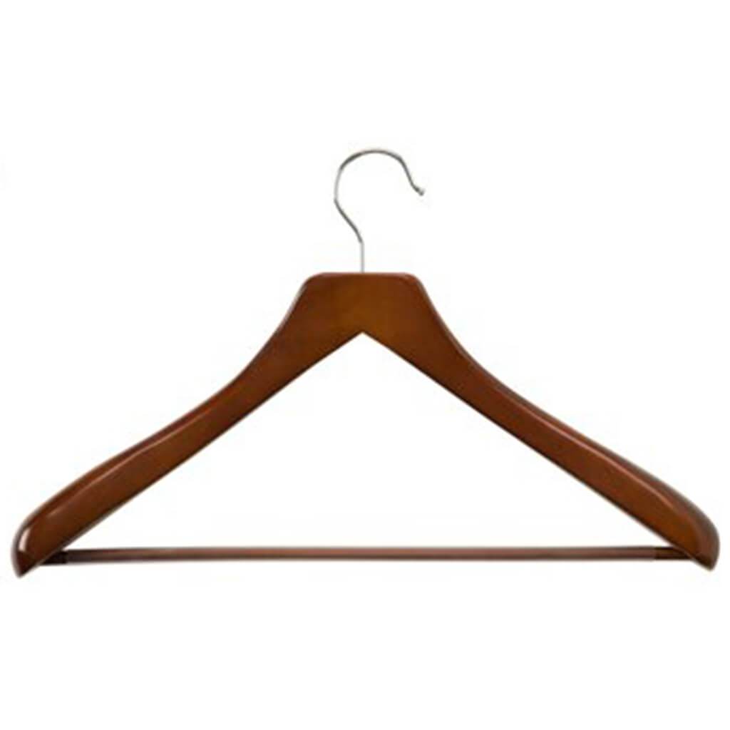 Deluxe Contoured Suit Hanger with Non-slip Bar in Cherry Finish