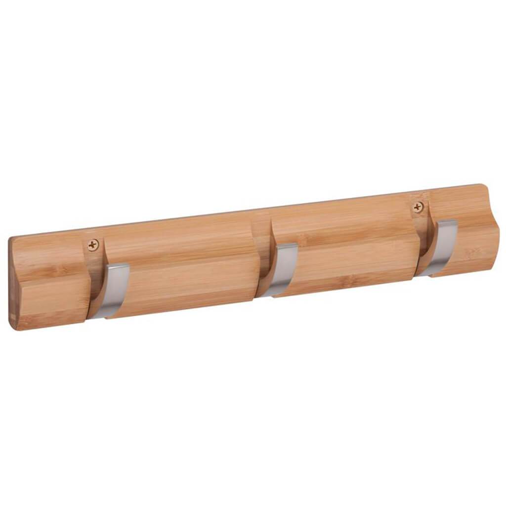 Wall Hanger with 3 Chrome Flip-Down Hooks Bamboo