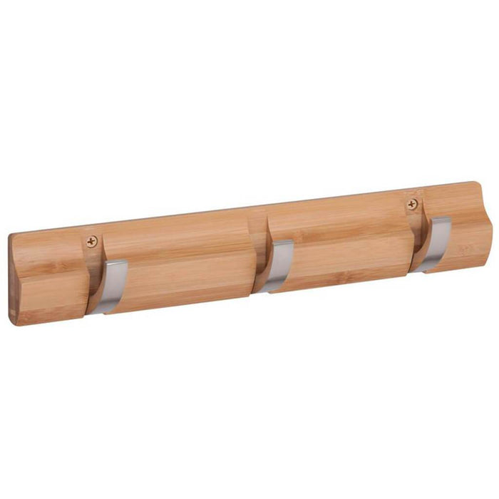 Wall Hanger with 3 Chrome Flip-Down Hooks Bamboo