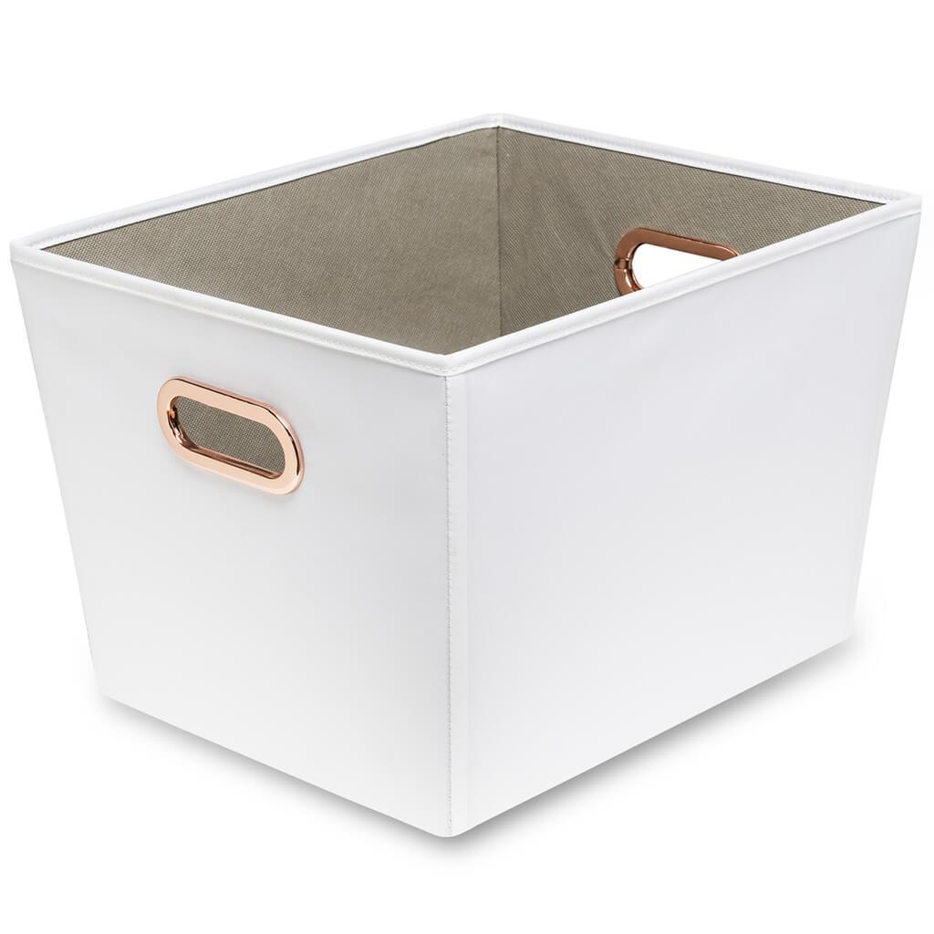 White Medium Canvas Tote Bin, 11in H X 13in W X 16in D