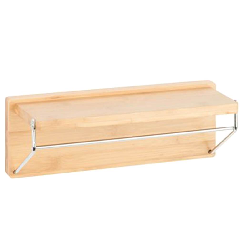 Wall Shelf with Chrome Bar, Bamboo