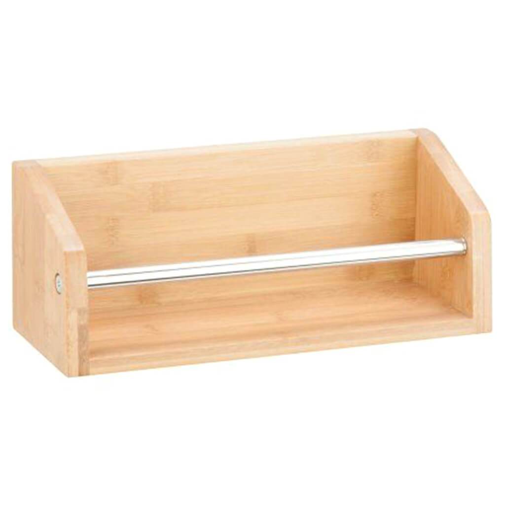 Wall Ledge Shelf with Chrome Bar Bamboo, 11.81in X 4.53in