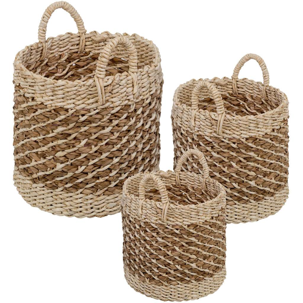 Tea Stained Woven Basket Set of 3