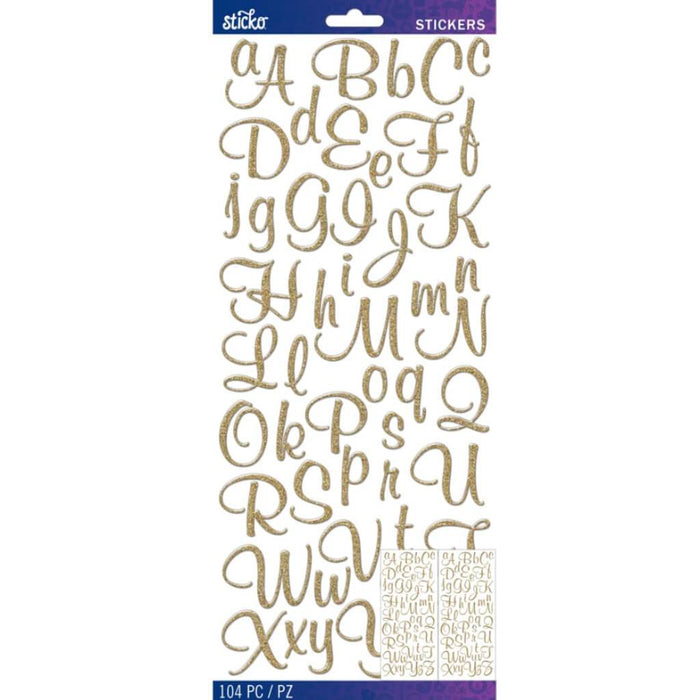 Sticko Gold Glitter Script Alphabet Stickers 104pcs Lettering