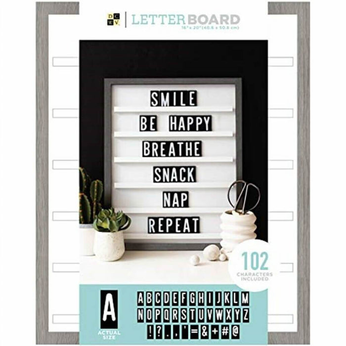 Sliding Letter Board 16in x 20in  Grey Oak with Black Tiles (Pack of 1)