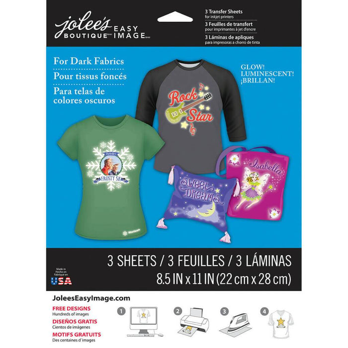 Jolees Easy Image Transfer Sheets 8.5in x 11in 3/Pkg-Glow Dark Fabrics