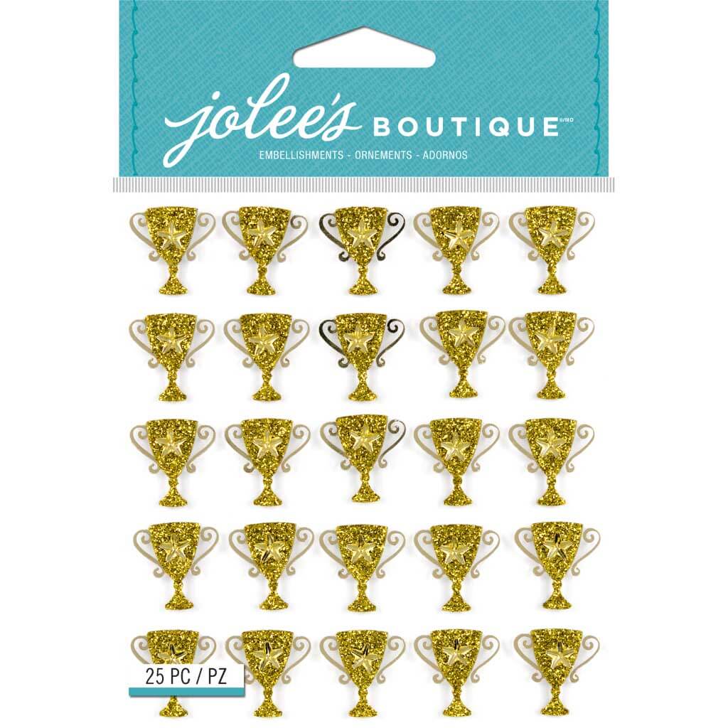 Gold Glitter Trophy Dimensional Stickers