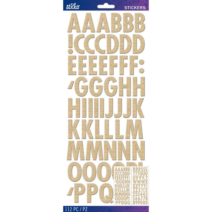 Sticko Burlap Futura Alphabet Stickers Large 112 Pieces