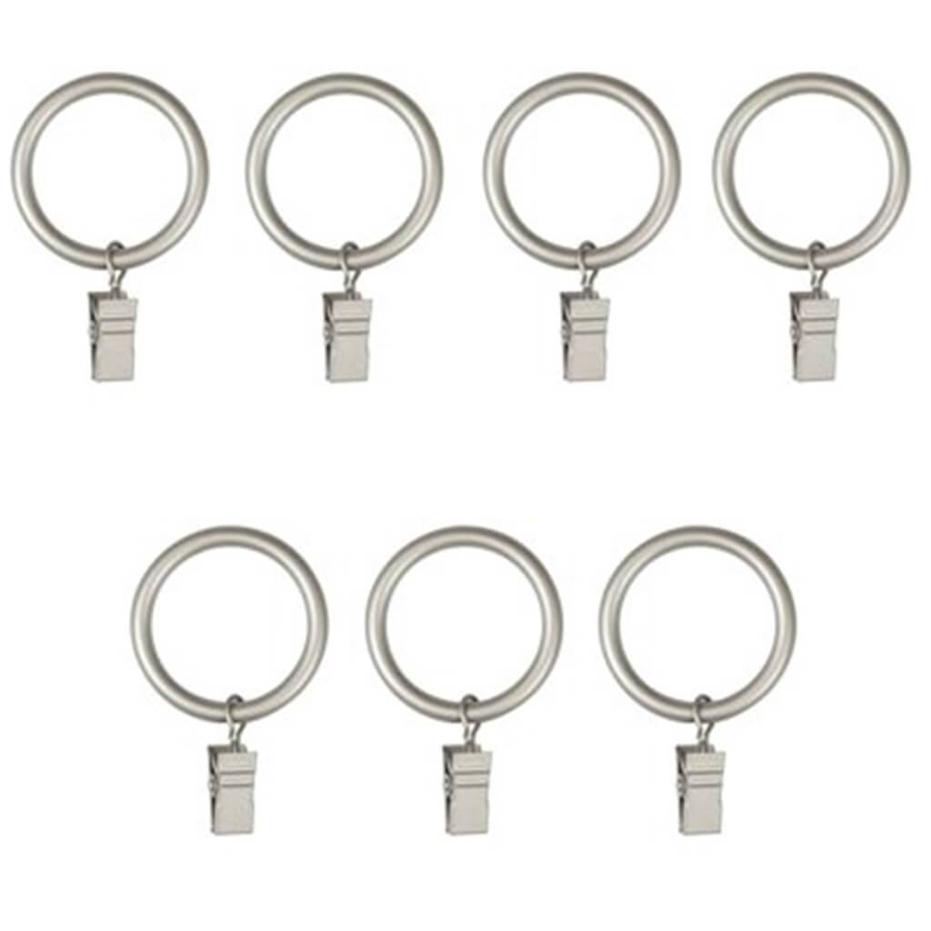 Clip Drapery Ring Rod 1in Nickel Set of 7