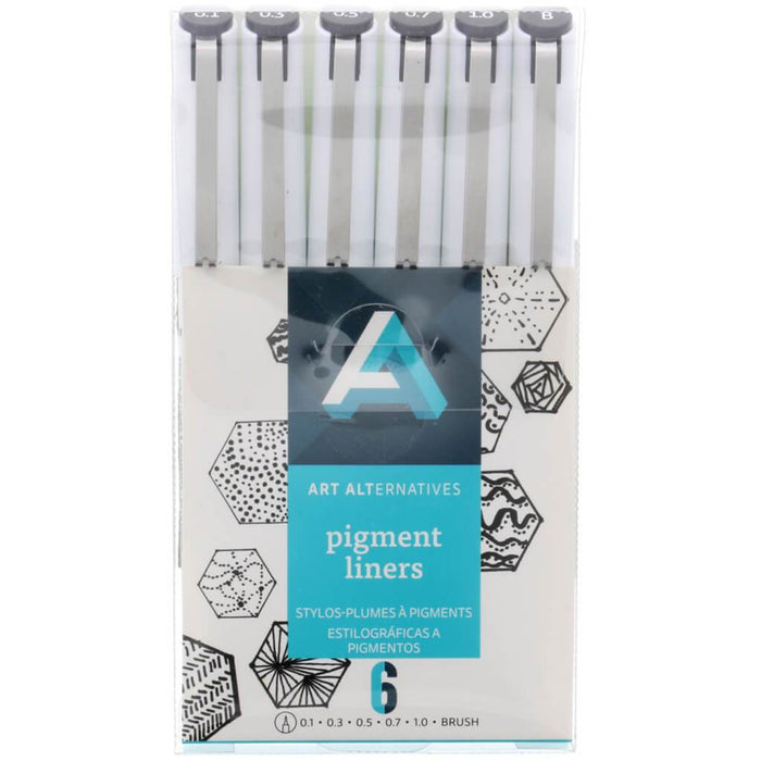 Pigment Liner Brush Pen 6pcs Set Black