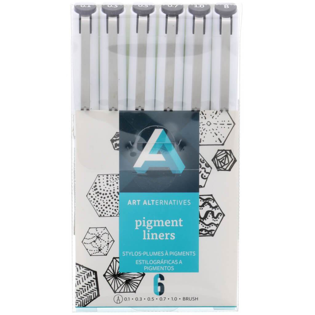 Pigment Liner Brush Pen 6pcs Set Black