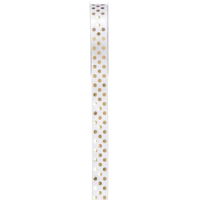 Metallic White & Gold Dot Ribbon .625in x 3yds
