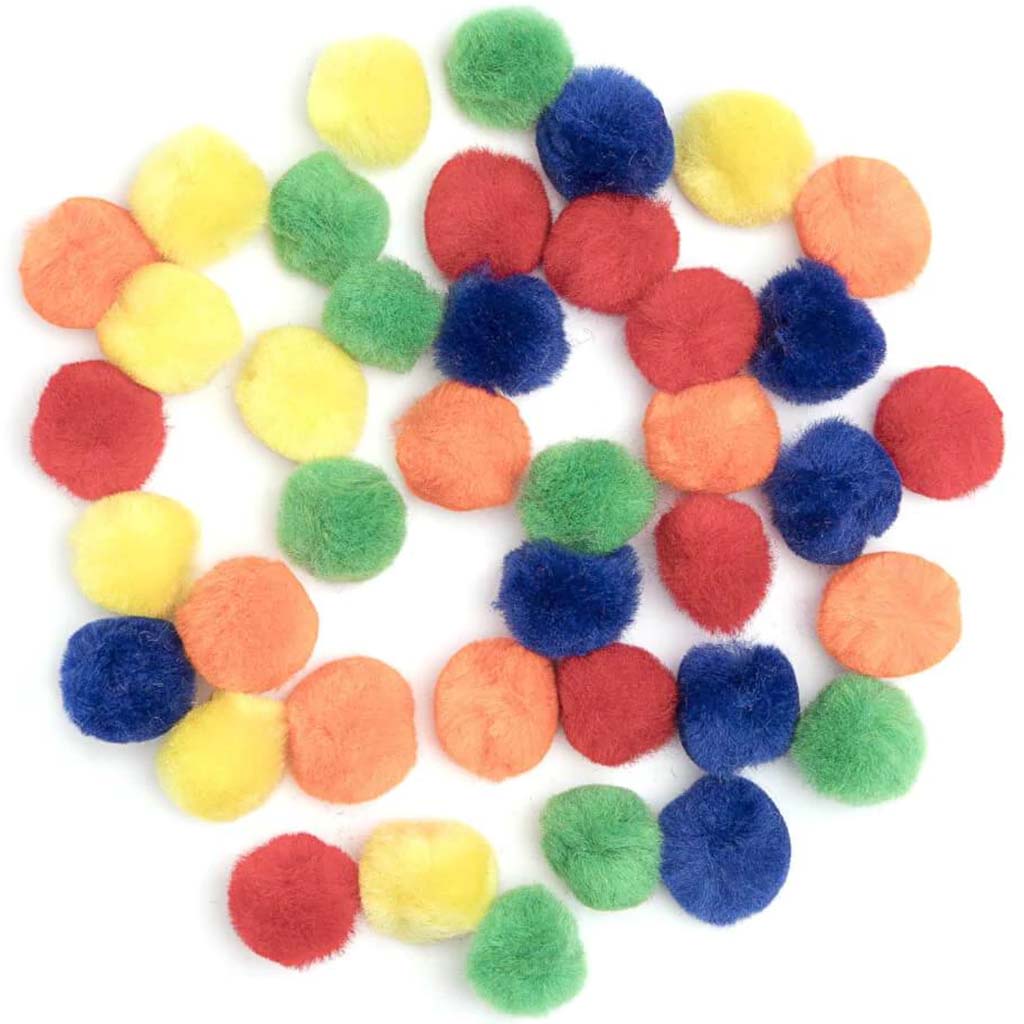 Primary Color Pom Poms : 1 Inch, 40 Pack