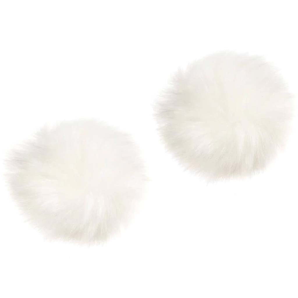 White Fur Pom Poms : 2.5 Inches, 2 Pack