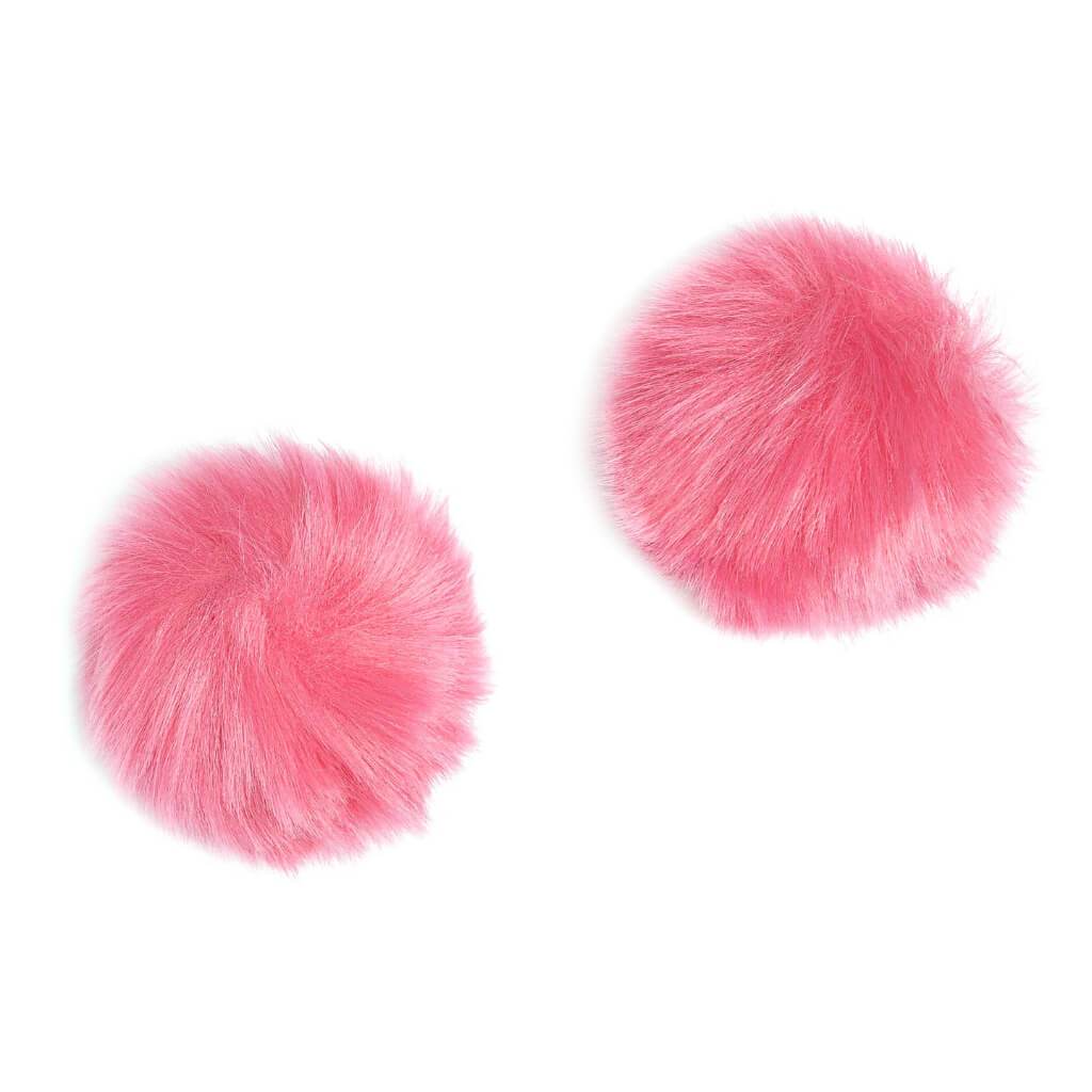 Pink Fur Pom Poms : 2.5 Inches, 2 Pack