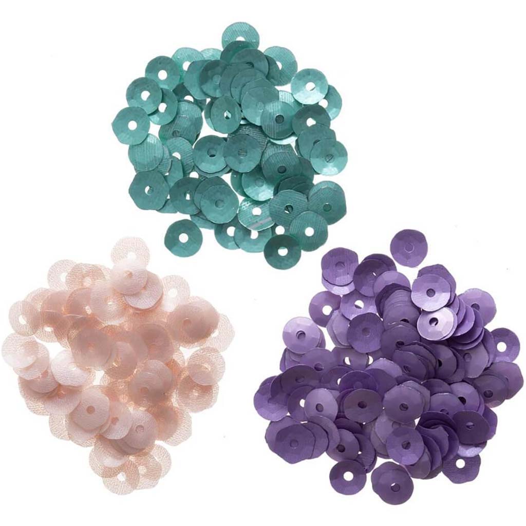 Matte Sequins: Coral/Teal/Violet, 5mm, 0.15 Grams