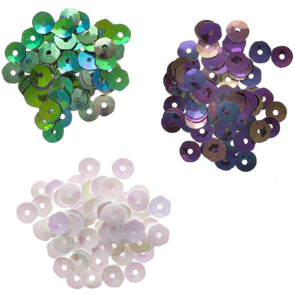 Pearlescent Sequins: Pearl/Teal/Black, 5mm, 0.15 Grams