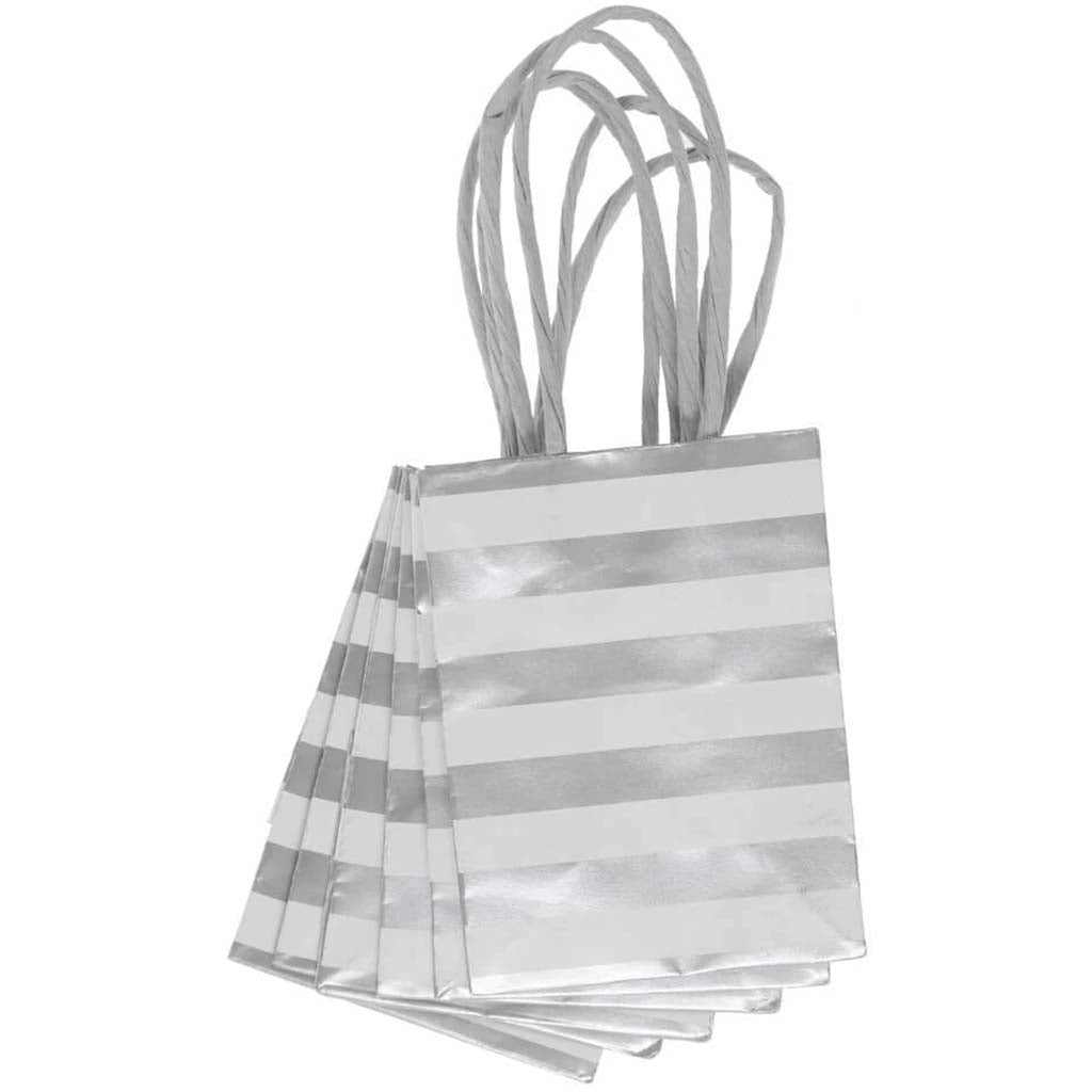 Mini Gift Bag: Silver Stripe, 3 x 4 Inches, 6 Pieces