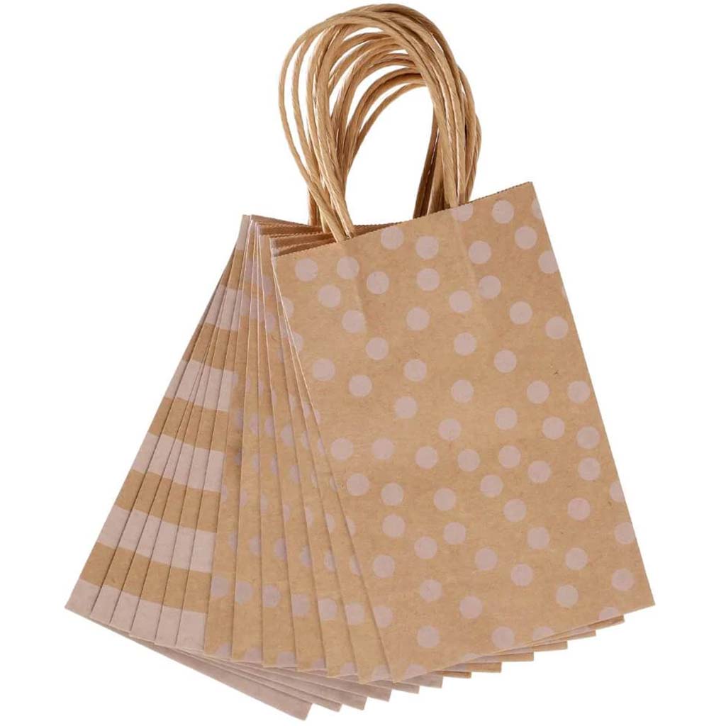 Small Gift Bag: Kraft Dot Stripe, 5 x 8 Inches, 13 Pieces