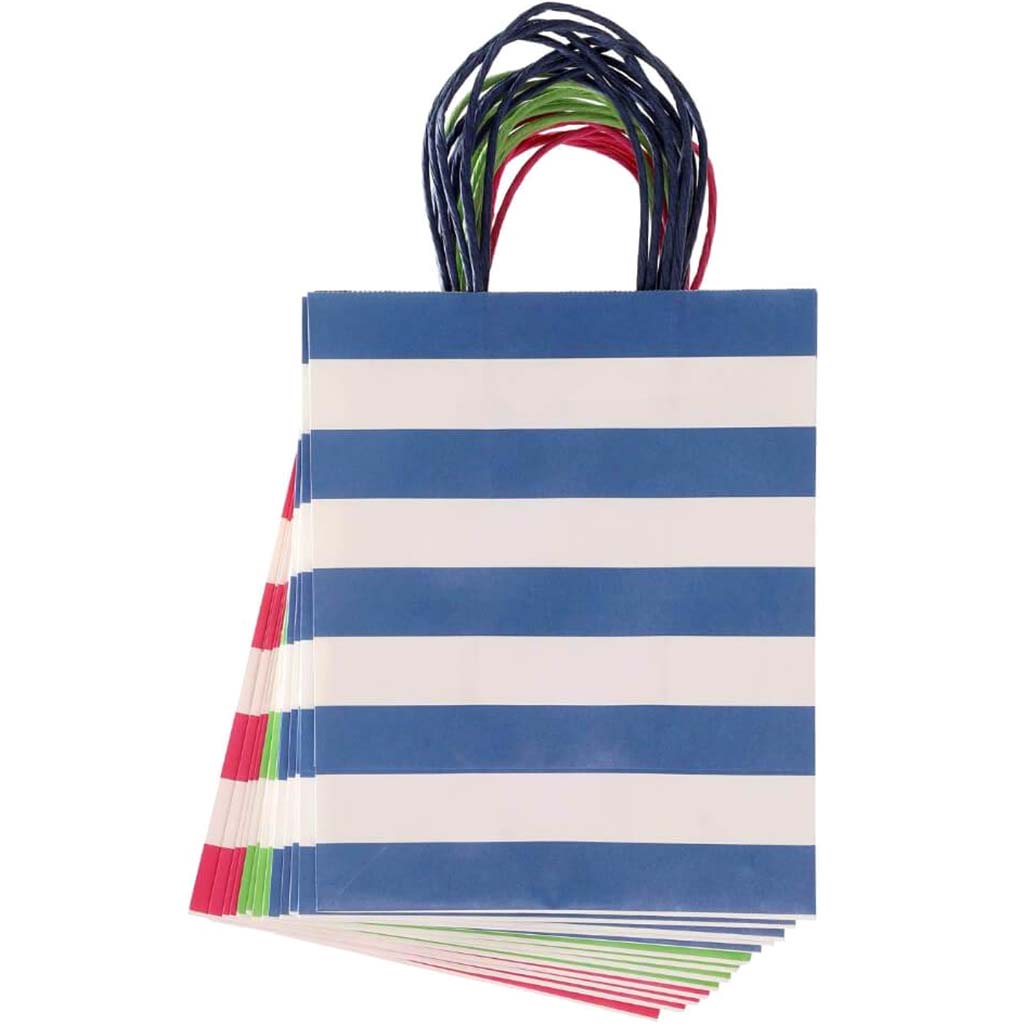 Medium Gift Bag: Medium Stripe Navy/Pink, 8 x 10 Inches, 13 Pieces