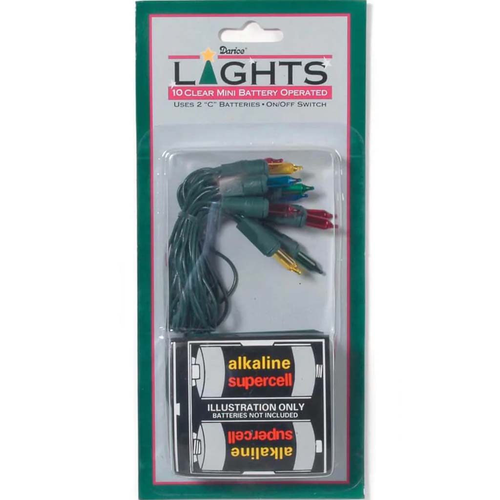 Battery Light Set 10 Multi Colored Bulbs Green Wire