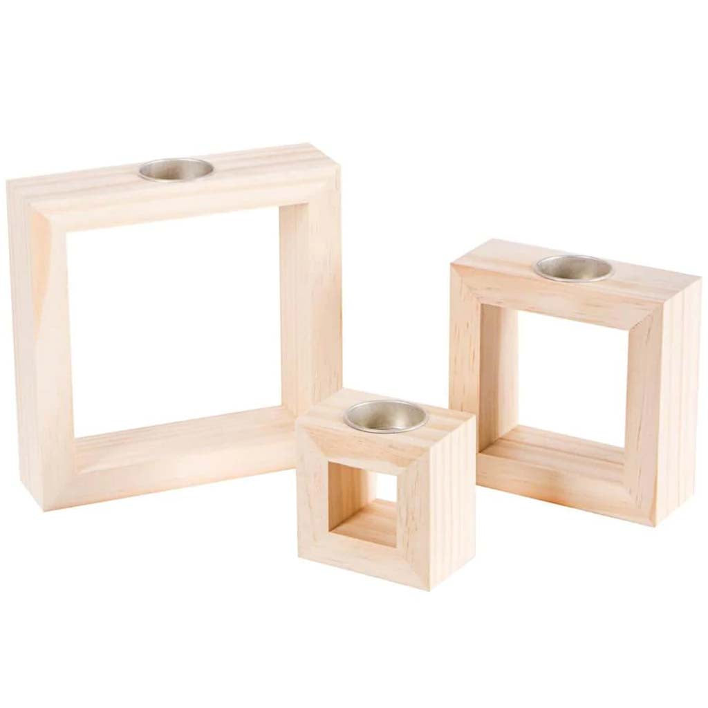 Wood 3pcs Sqaure Candle Holder