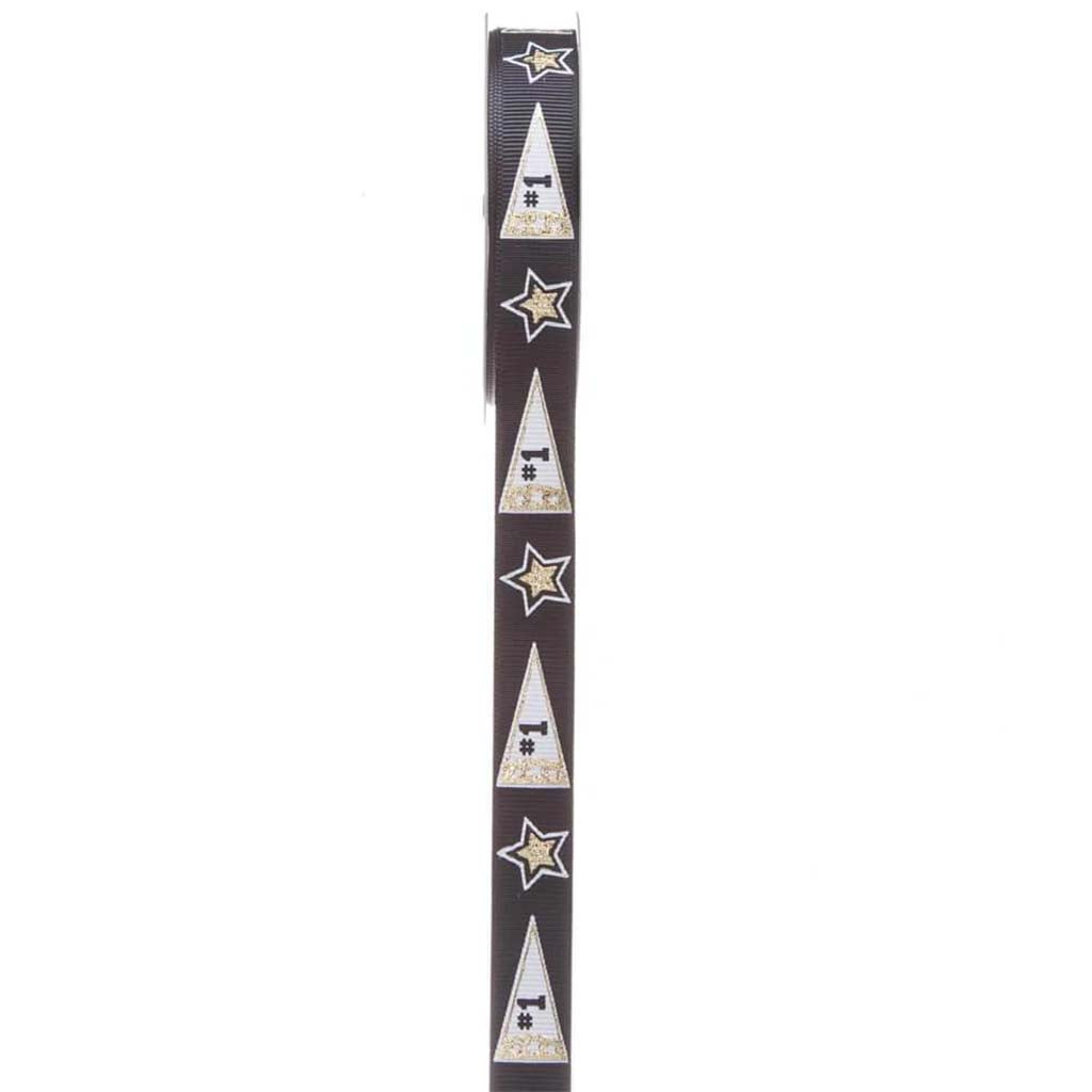 Black &amp; Gold Sports Star Ribbon .625in x 3yds