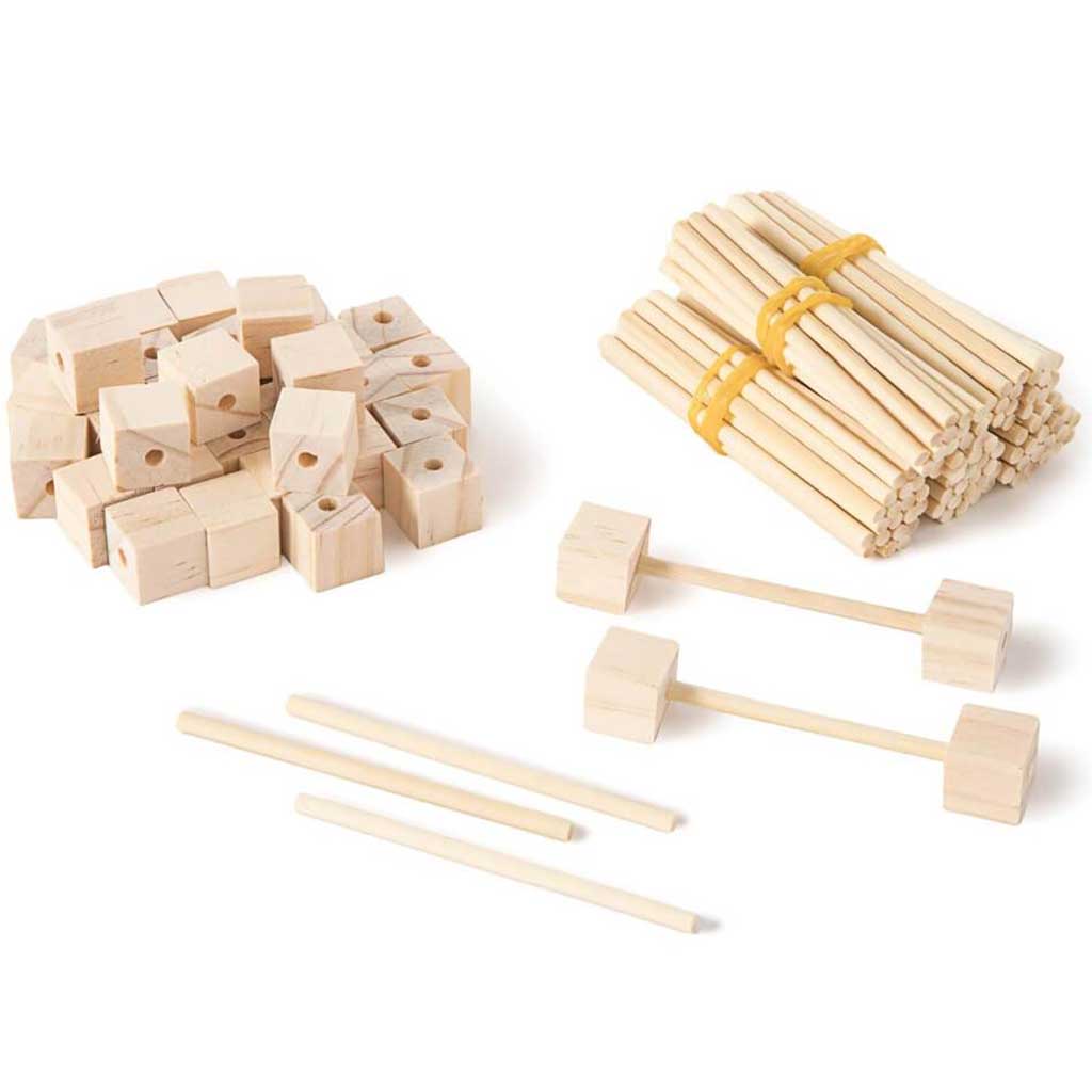 Unfinished Wood Cubes And Sticks Set