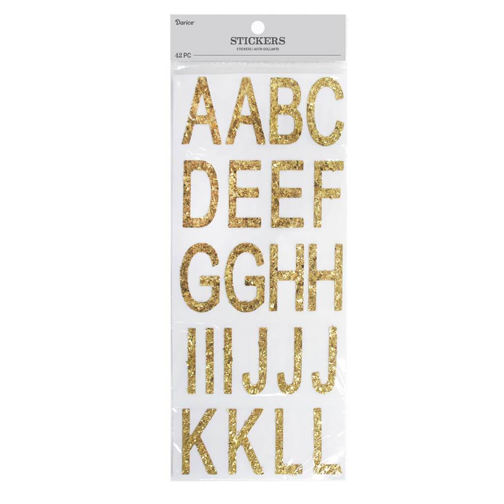 Large Thin Block Font Letter Stickers : Gold Glitter