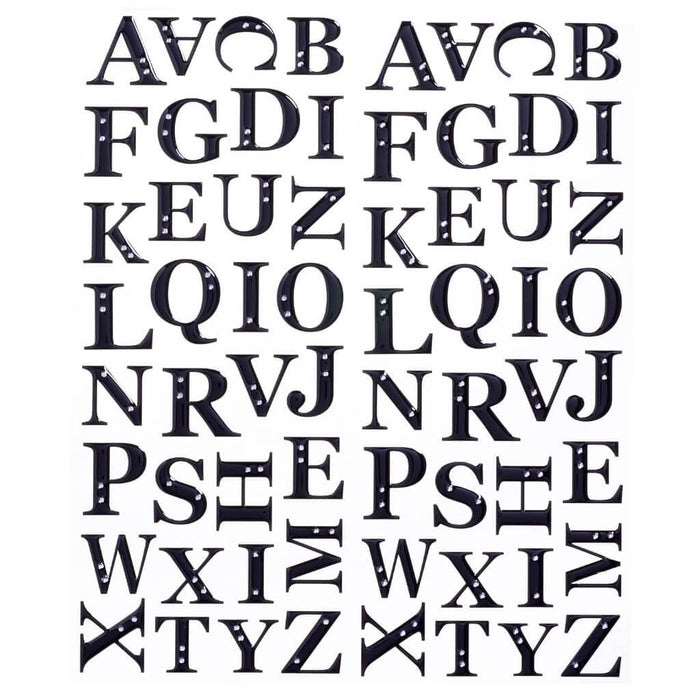 Small Paper Font Letter Stickers: Black With Rhinestones