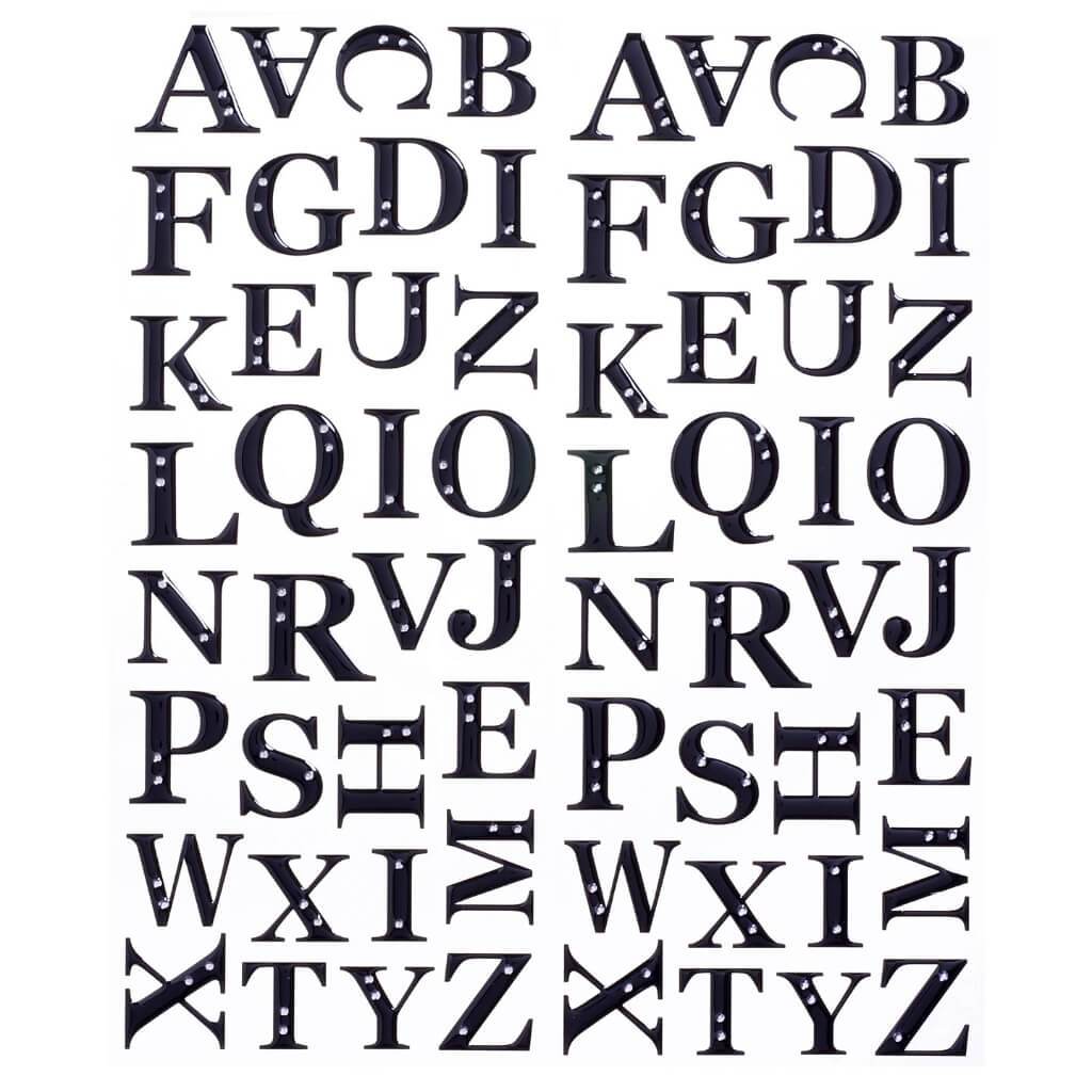 Small Paper Font Letter Stickers: Black With Rhinestones