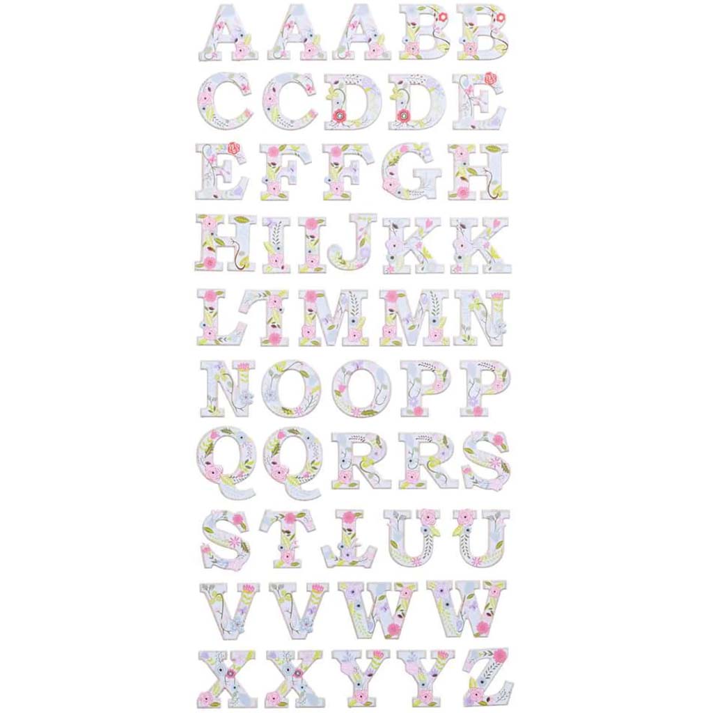 1-In Block Font Chipboard Letter Stickers: Floral