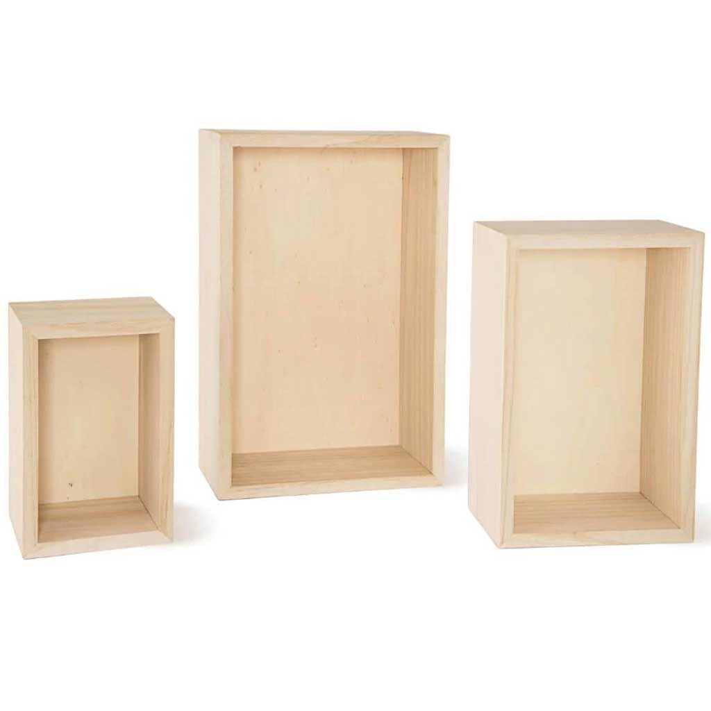 Unfinished Wood Boxes: Nested, 3 Pieces