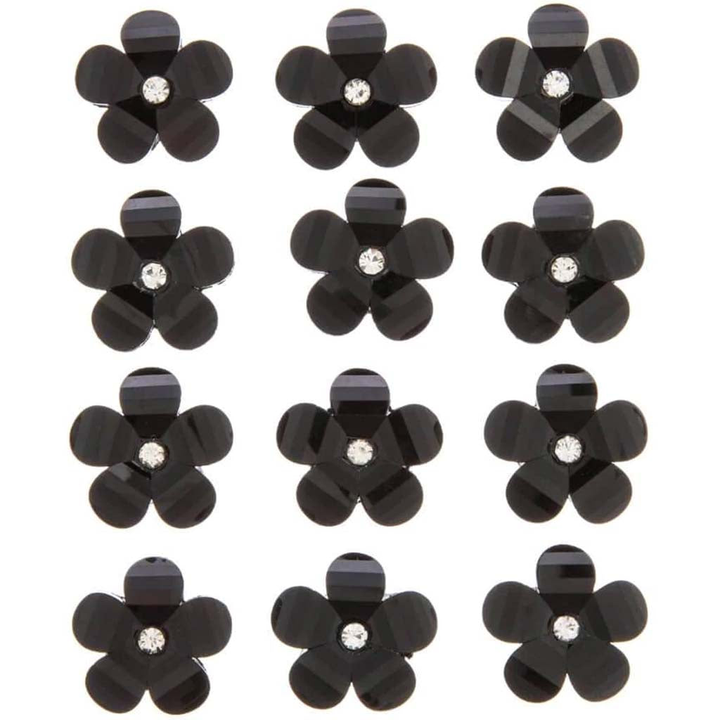 Black Rhinestone Flower Bling Stickers: 12 Pc 23mm