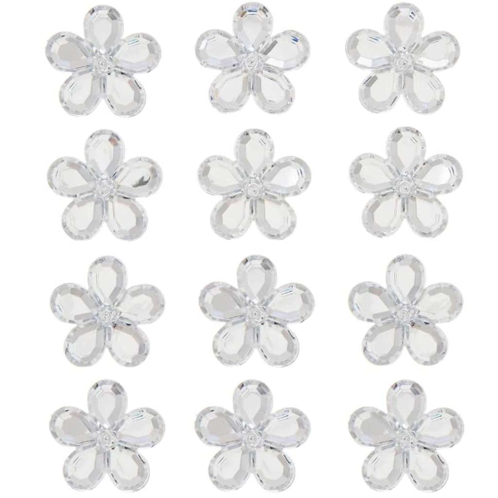 Silver Rhinestone Flower Bling Stickers: 12 Pc 25mm