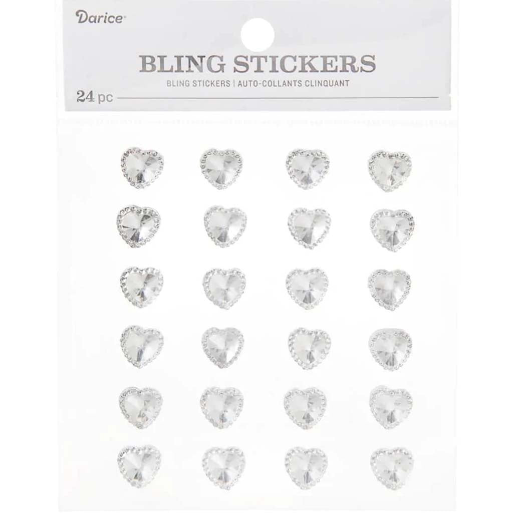 Silver Rhinestone Pave Heart Bling Stickers: 24 Pc