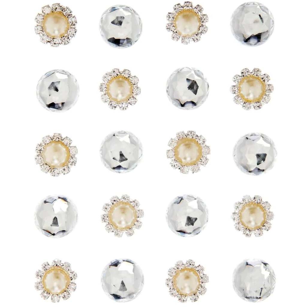 Small Pearl Pave &amp; Crystal Rhinestone Bling Stickers: 20 Pc