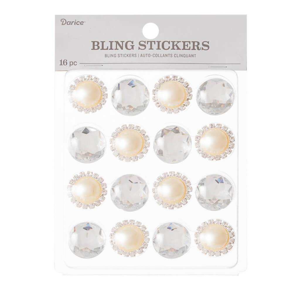 Large Pearl Pave &amp; Crystal Rhinestone Bling Stickers: 16 Pc