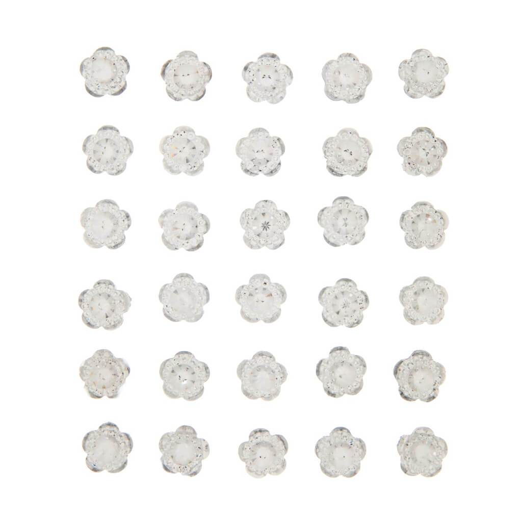 Silver Rhinestone Flower Bling Stickers: 30 Pc