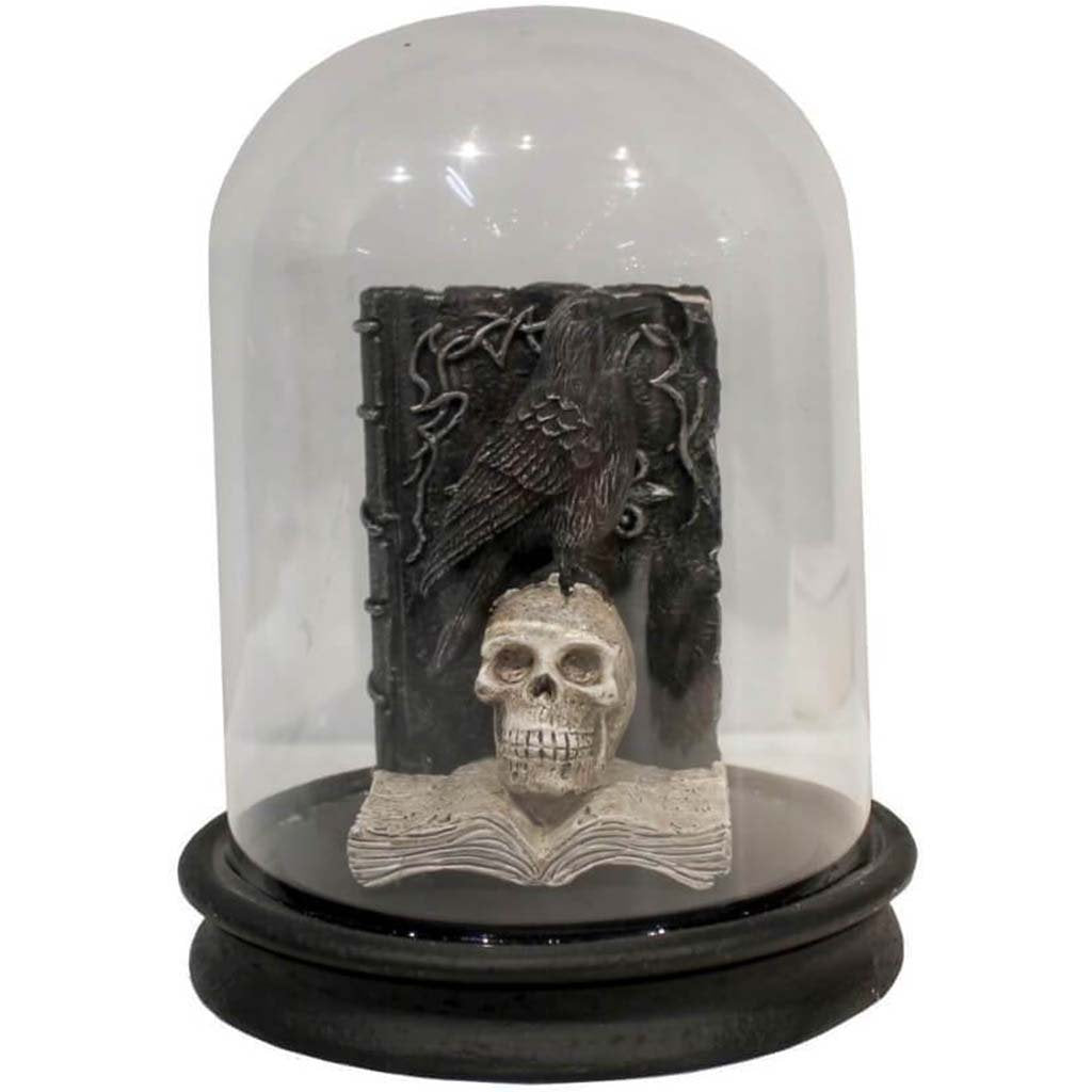 Cloche Covered Skull And Crow: Black/Clear, 5.75 x 7 Inches