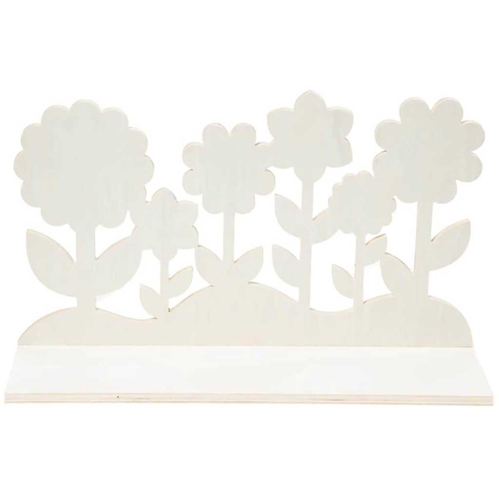 Wood Shelf With Cutout Flowers: 18 x 11 Inches