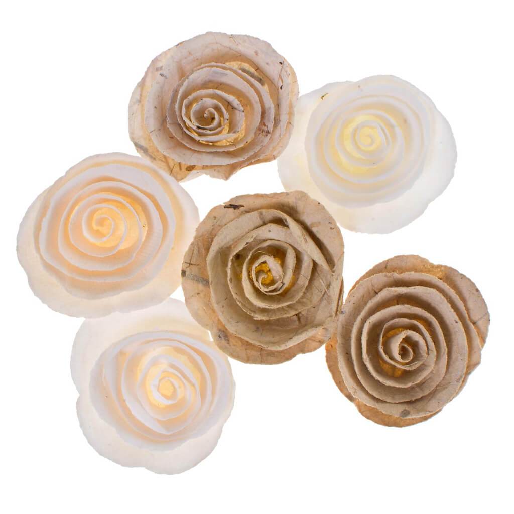 Rolled Floral Embellishment: White/Ivory, 1.75 Inches, 6 Pieces