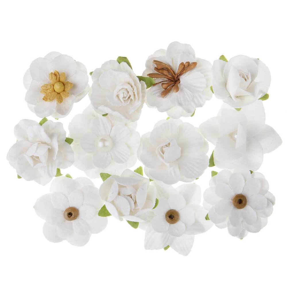 Floral Embellishment: White, 1.25 Inches, 12 Pieces