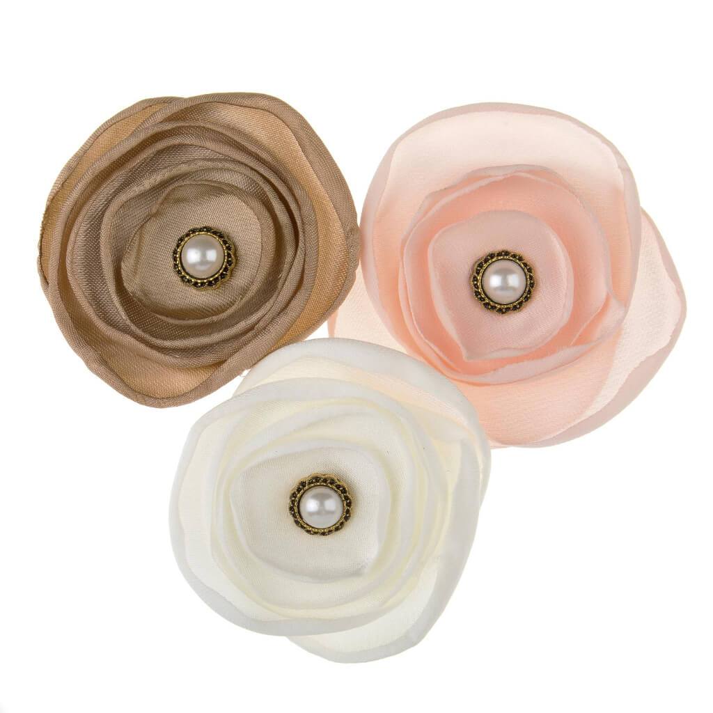 Floral Embellishment: Pink/Brown/Ivory, 2.75 Inches, 3 Pieces