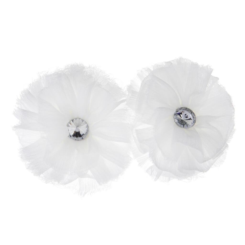 Chiffon Floral Embellishment: White, 3.25 Inches, 2 Pieces