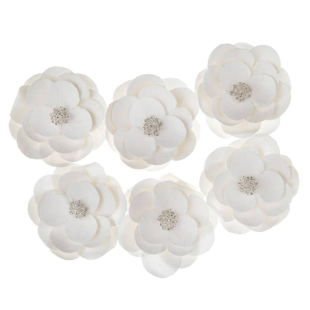 Mulberry Floral Embellishment: White, 2 Inches, 6 Pieces