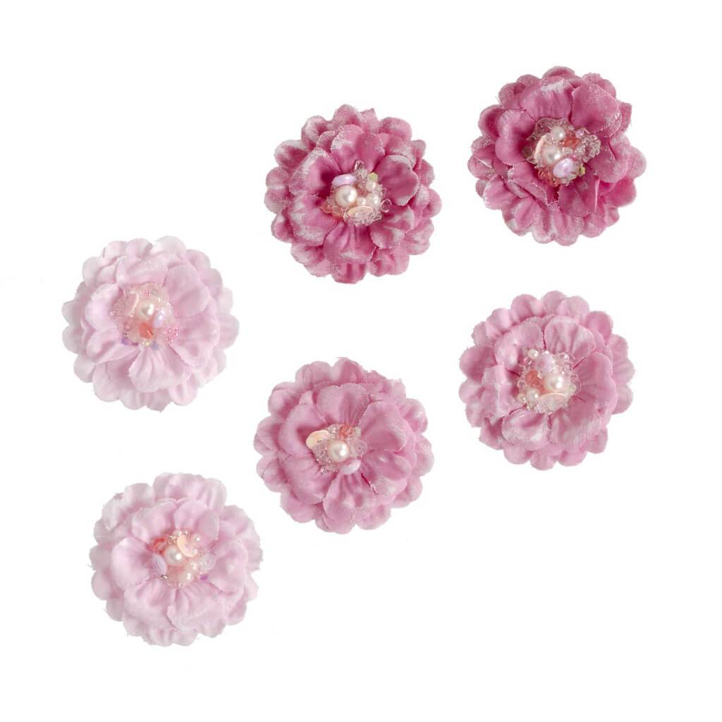 Beaded Floral Embellishment: Ballet Pink, 1.75 Inches, 6 Pieces